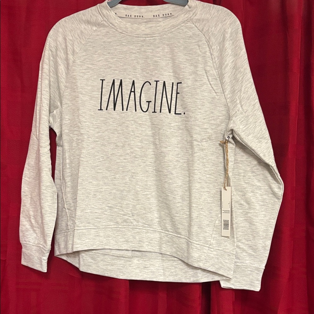 Rae Dunn women Light Gray 'Imagine' Sweatshirt.